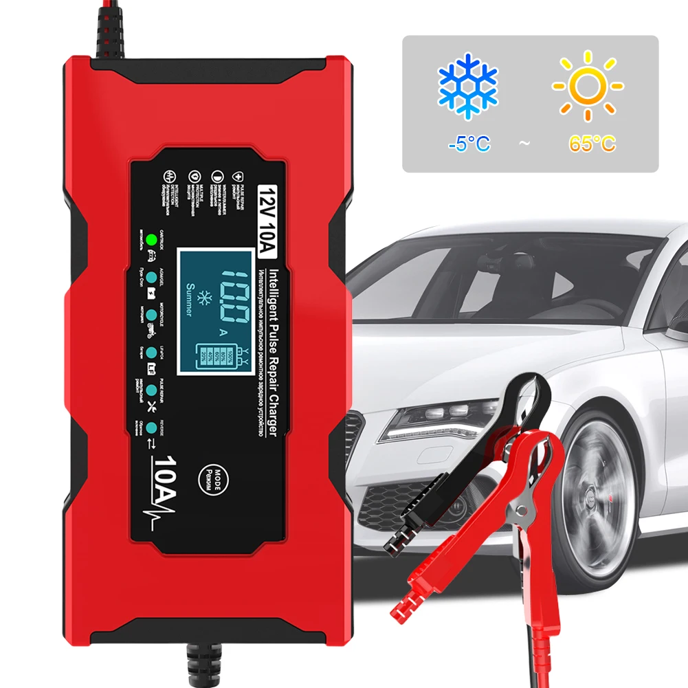 

Зарядное устройство для автомобильных аккумуляторов 12В 10А с ЖК-дисплеем, интеллектуальное зарядное устройство для автомобильных и мотоциклетных аккумуляторов, для свинцово-кислотных, AGM и GEL батарей