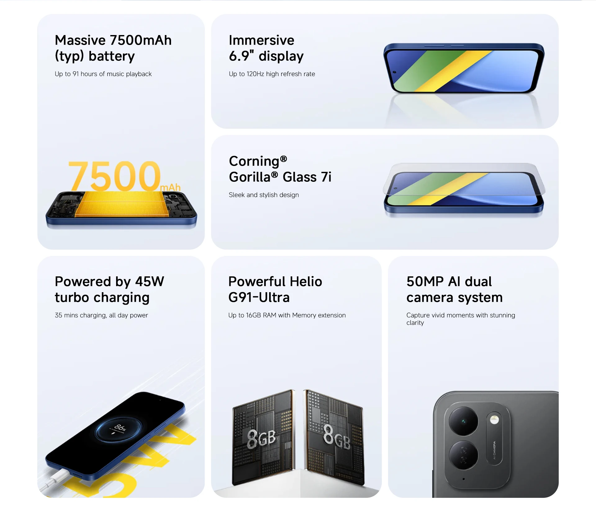 POCO C95 Pro Global Version Smartphone Helio G91-Ultra 7500mAh 45W Turbo Charging 120Hz 50MP 6.9" Display
