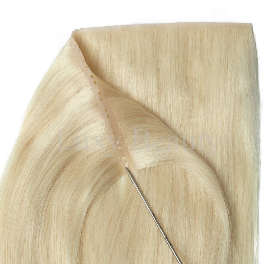 Blonde Double Injected Hole Weft Human Hair Extensions Straight Twin Tab Weft Hair Natural Black Brown Invisible XO Hole Weft