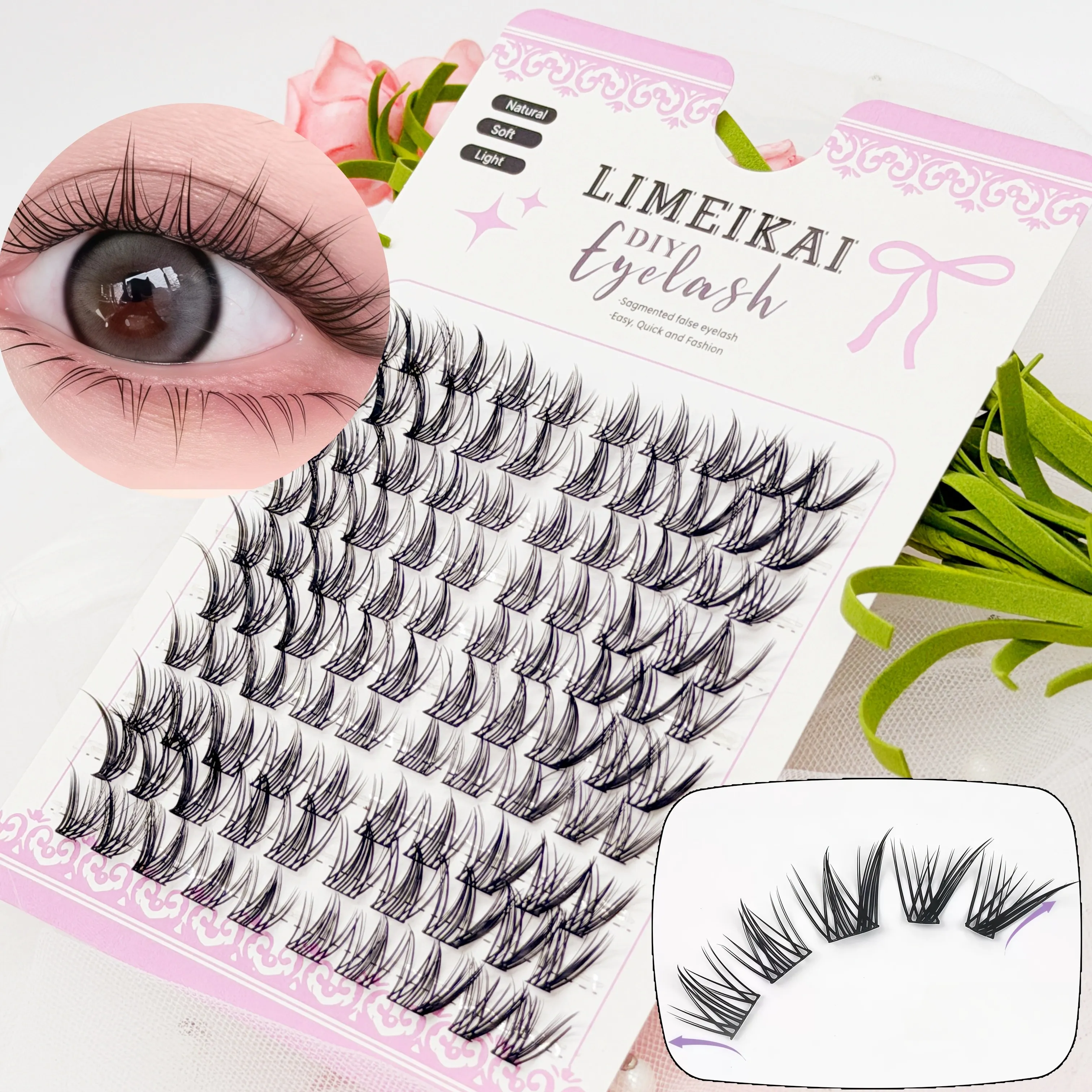 LIMEIKAI Natural Thick Single Strand False Eyelashes, 10 Rows 100 Clusters, C Series, Fox Style, Imitation Pure Wild Sources, Ho