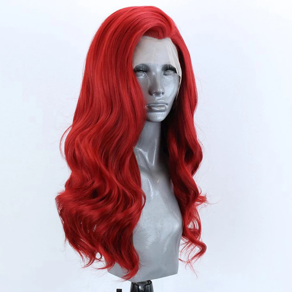 AIMEYA 13x4 Red Lace Front Wig Long Body Wave Synthetic Hair Glueless Natural Hairline Daily Wear Cosplay Wigs for Women Party