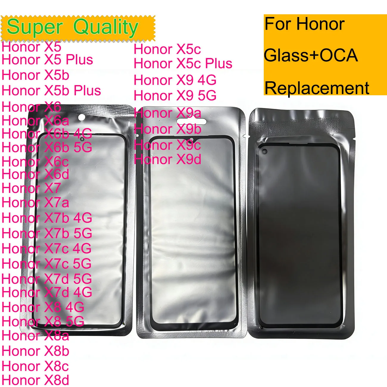 10Pcs For Huawei Honor X9 X9a X9b X9c X9d X8 X8a X8b X7 X7b X7c X6 X6a X6c X5 X5C Touch Screen Panel Front Outer Glass With OCA