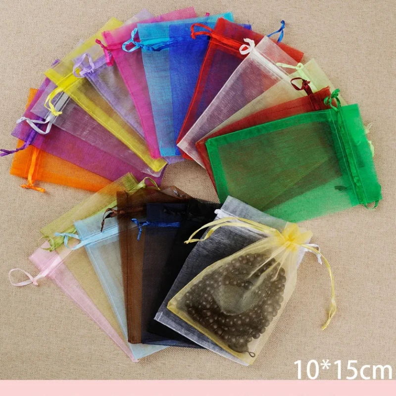 

50pcs 10x15cm Organza Gift Bags Jewelry Packaging Bags Christmas Halloween Wedding Birthday Party Candy Chocolate Wrapping Bags
