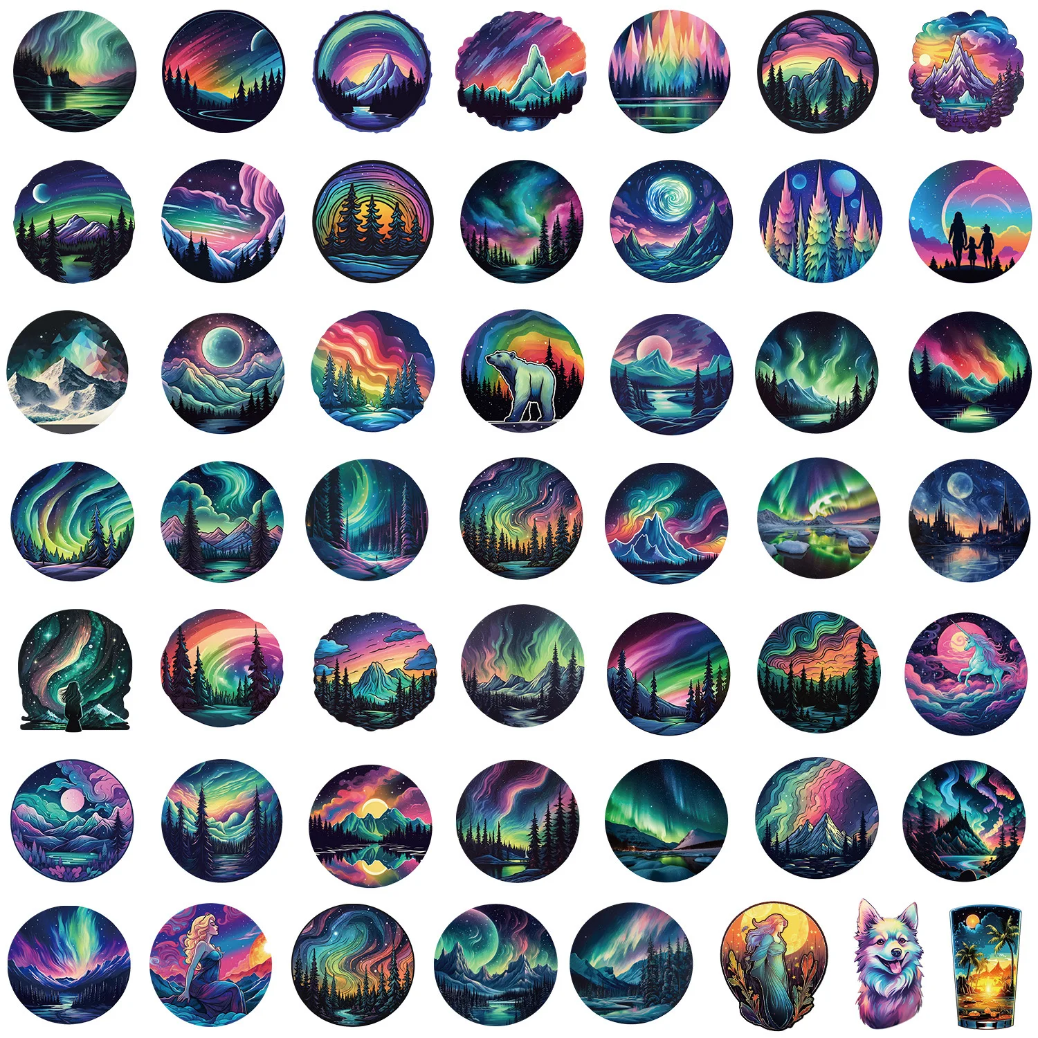 10/50Pcs Colorful Northern Lights Aesthetic Stickers Decoration Decals Scrapbooking Laptop Guitar Phone Luggage Cool Sticker Toy