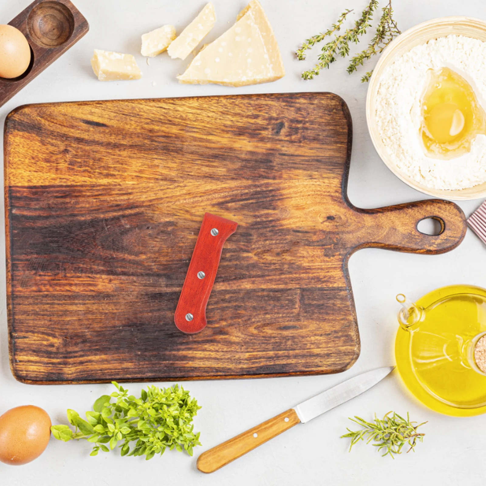 

1 Pair Red Pear Wood Knife Handle Replacement Solid Clamping Design Fixed Hand Guard For Kitchen Chopper Chef Grip Repair Diy