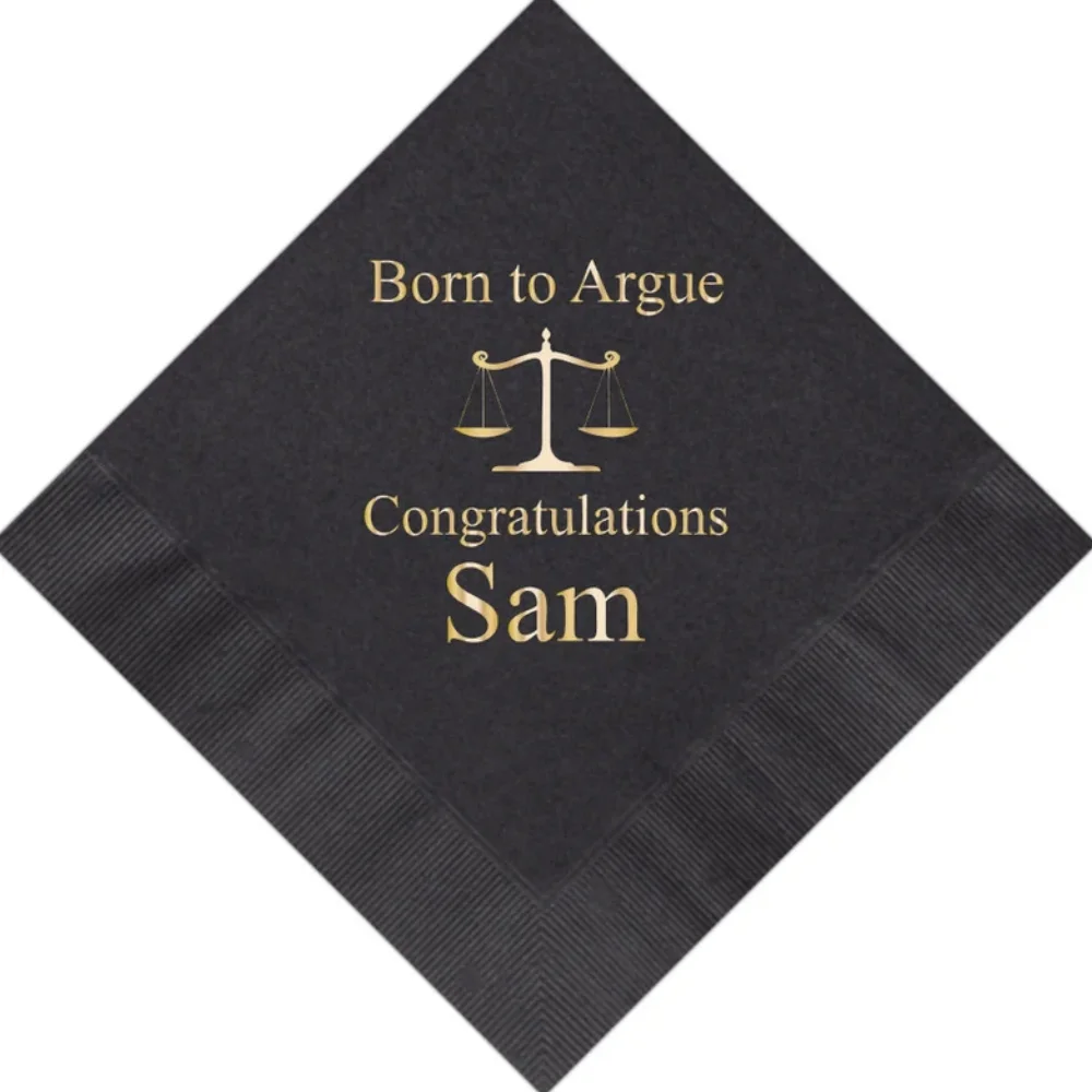 50Pcs Personalized Law School Lawyer Attorney Graduation Napkins Born to Argue Cocktail Beverage Luncheon Dinner Guest Towels