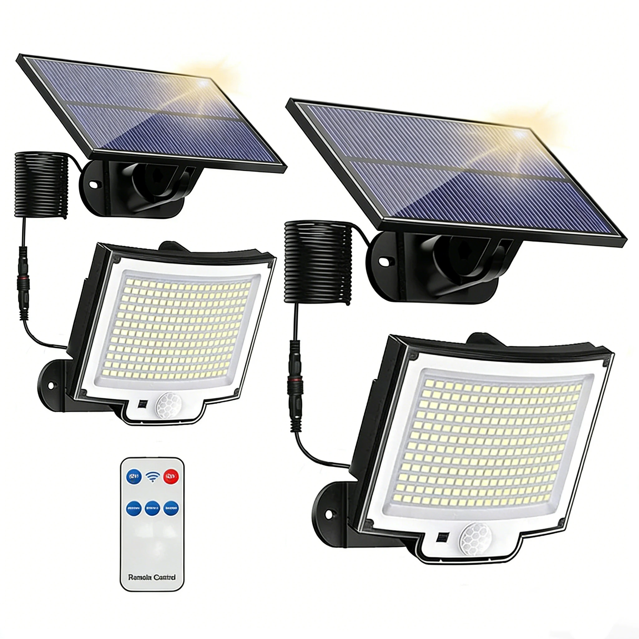 

2 шт. 228 LED солнечных светильников с датчиком движения, IP65, водонепроницаемые, для наружного освещения, с пультом ДУ, 3 режима, для гаража и сада