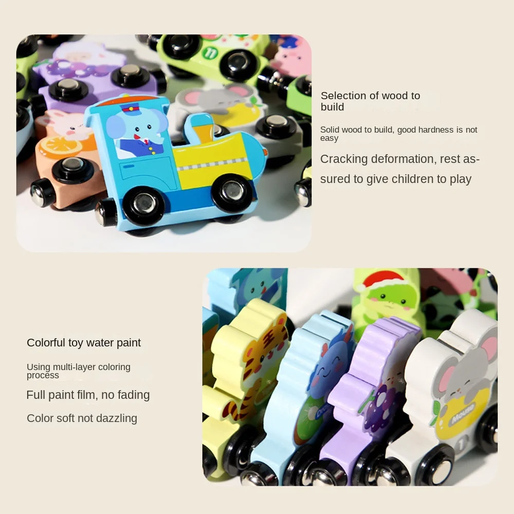 Zahlen/Tier/Früchte/Dinosaurier Magnetisches Holzeisenbahnspielzeug Mathematische Bedienungsübungen Magnetischer digitaler Zug