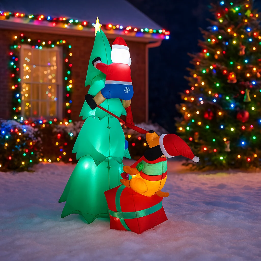 2,1 м/6,8 футов надувное дерево Санта-Клаус с собачьими огнями светодиодное домашнее праздничное освещение украшения двор рождественский декор поставки