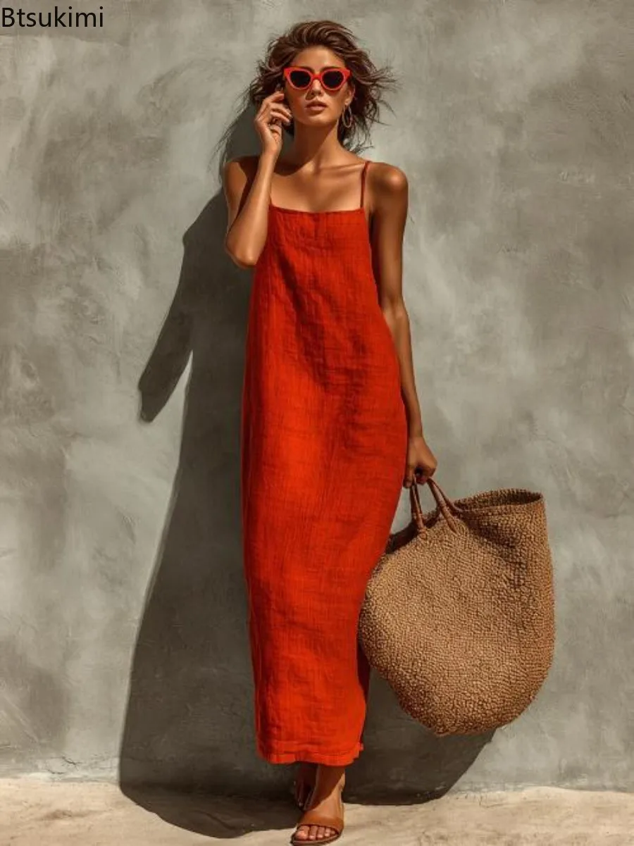 2026 Neues Damen-Freizeitkleid für Feiertage, einfarbig, Patchwork, Partykleid, Sommer, eckiger Ausschnitt, süßes Maxikleid, ärmellos, schick, Vestidos