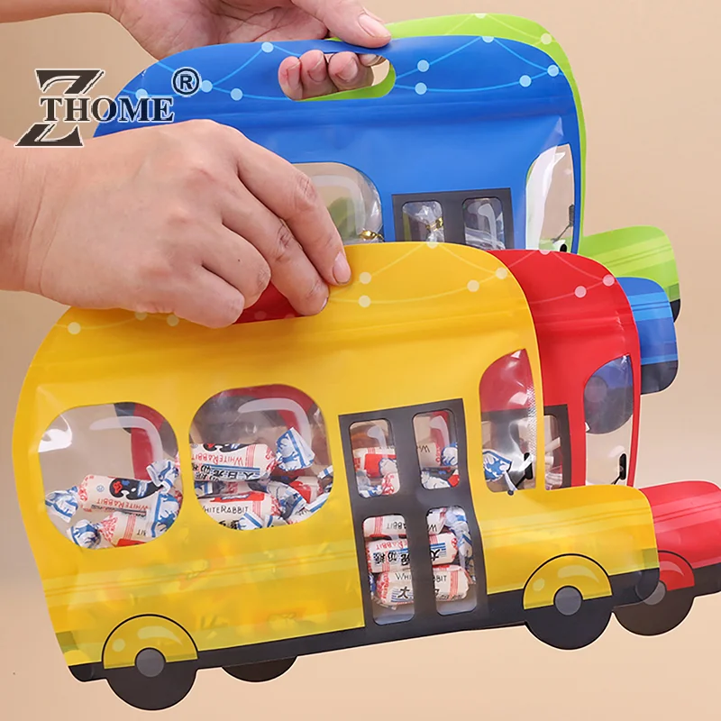 Construction Truck Bulldozer Excavator Police Car Fire Engine Shape Candy Cookie Bags Kid Birthday Xmas Party Gift Zipper Bags