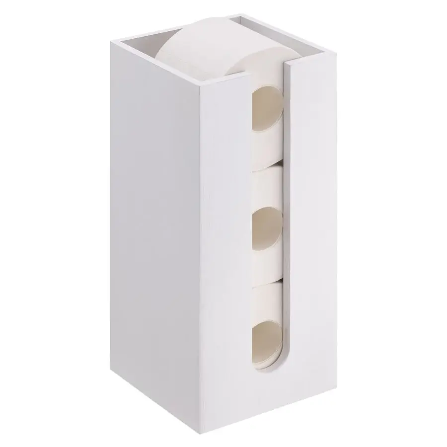 

Bamboo Toilet Paper Storage Narrow Free Standing Toilet Paper Holder Tower Organizer for Bathroom Storage for 3 Toilet Rolls Whi