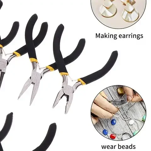 Mini alicates para hacer alicates, cortadores de alambre de precisión, aguja, punta redonda y doblada para hacer, punta de cadena, artesanía, pendientes