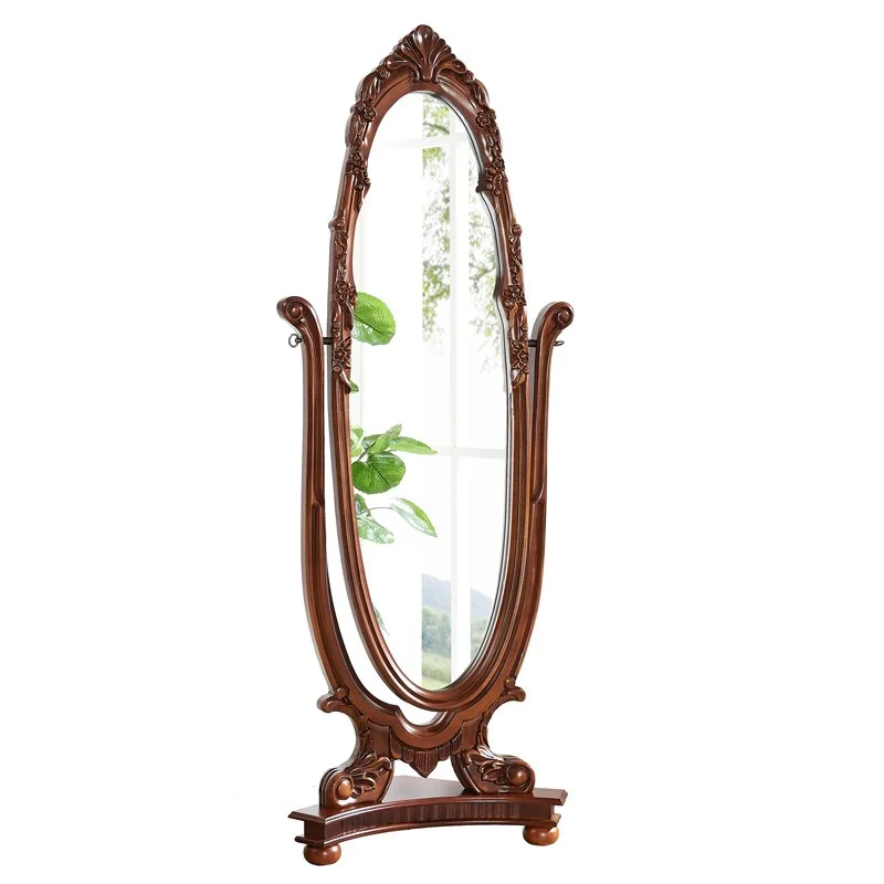 

American full-length mirror full solid wood living room European carved floor mirror bedroom full-body fitting mirror high-end