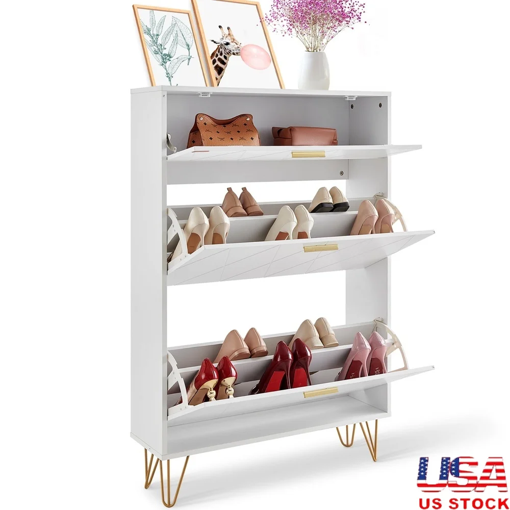 

Shoe Cabinet with 3 Flip Drawers Space-Saving Storage Solution Entryway Closet Durable Minimalist Design Easy Assembly