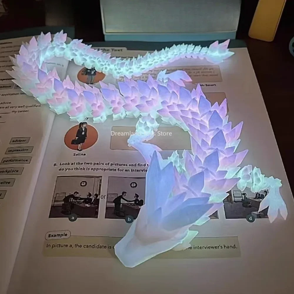 3D Printed Luminous Chinese Loong Flexible Articulated Dragon Crafts Ornaments Home Desktop Decoration Figurines Statue Gifts