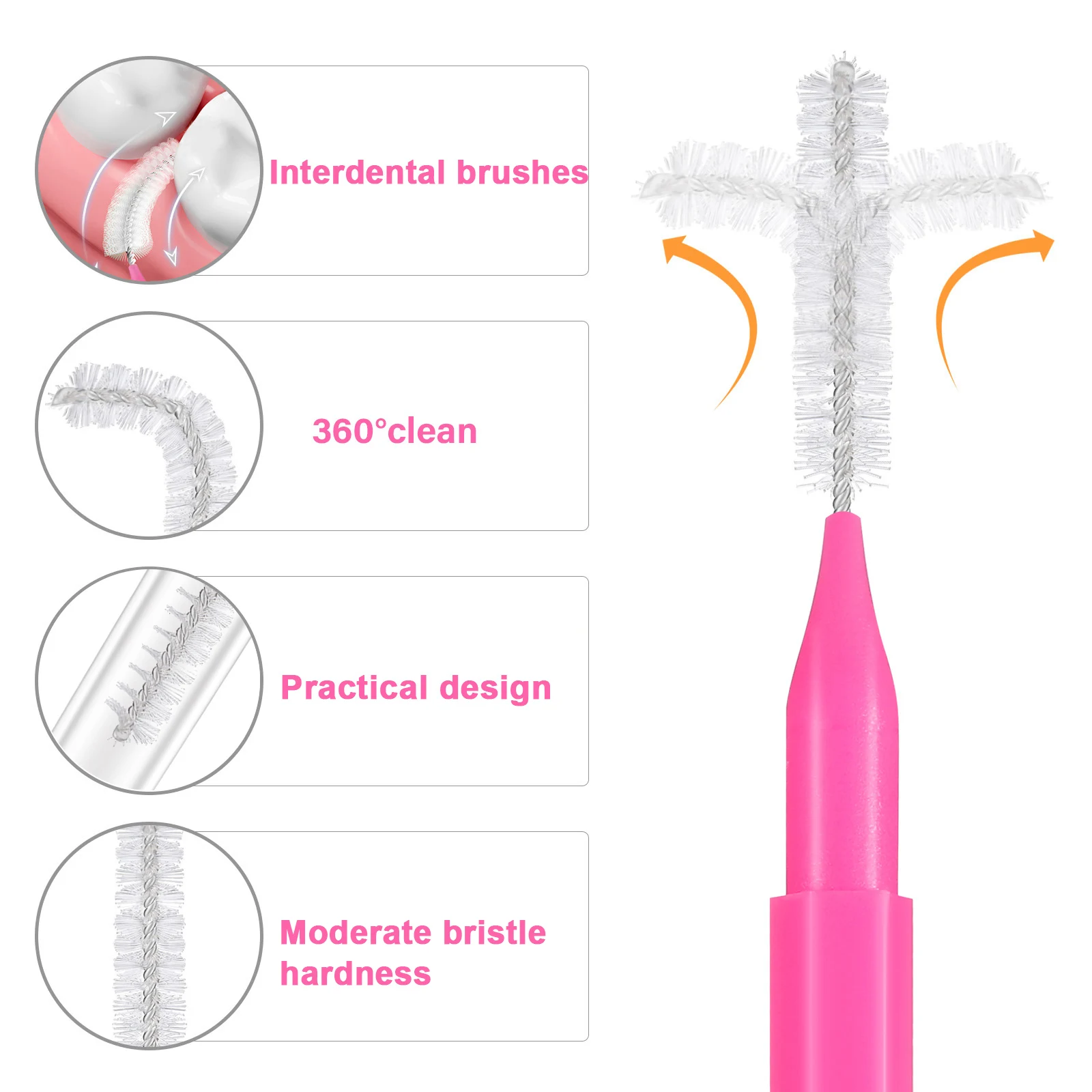 

100 Pcs Interdental Brushes Lightweight Portable Cleaning Toothpicks 5 Colors Practical Design Removes Plaque Food Residues