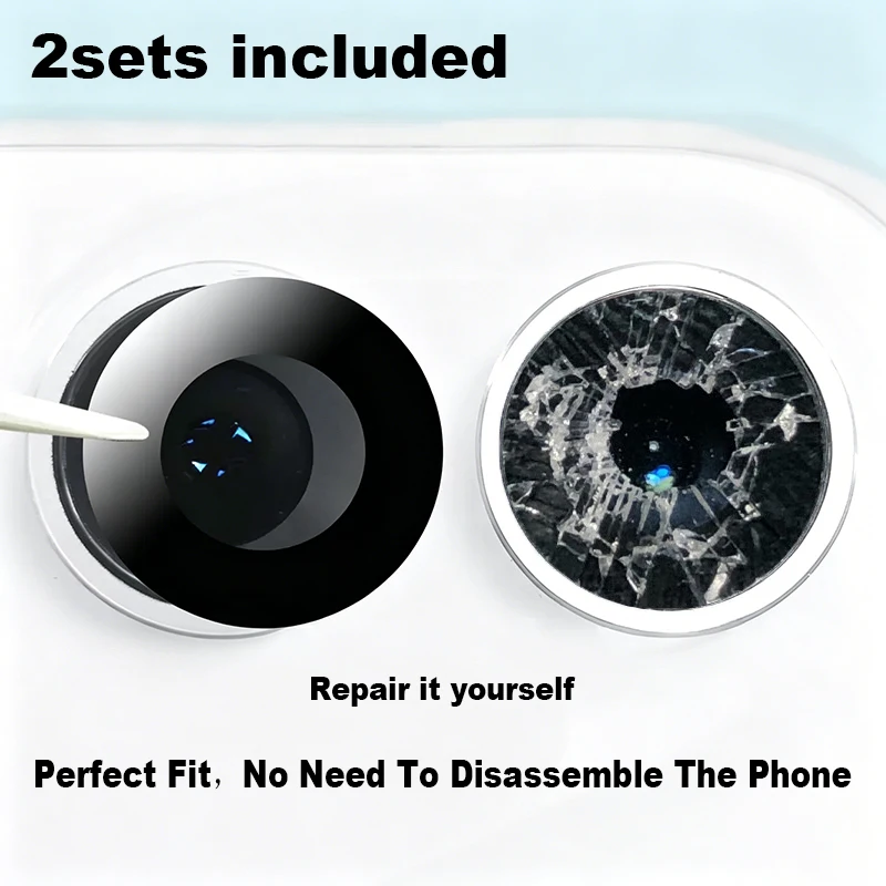 

2sets Sapphire Rear Camera Lens Glass Replacement For iPhone 11 12 13 14 15 16 Plus 17Pro Max Mini Back Camera Glass Repair Part