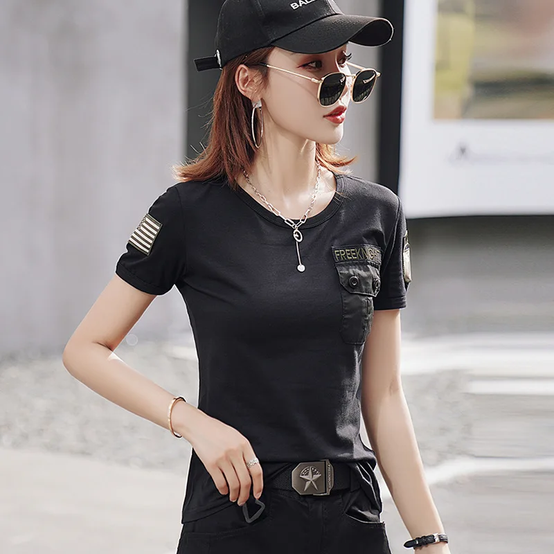 New Summer Women Military Tactical T-shirt Cotton Short-sleeved Casual Camouflage T-shirts