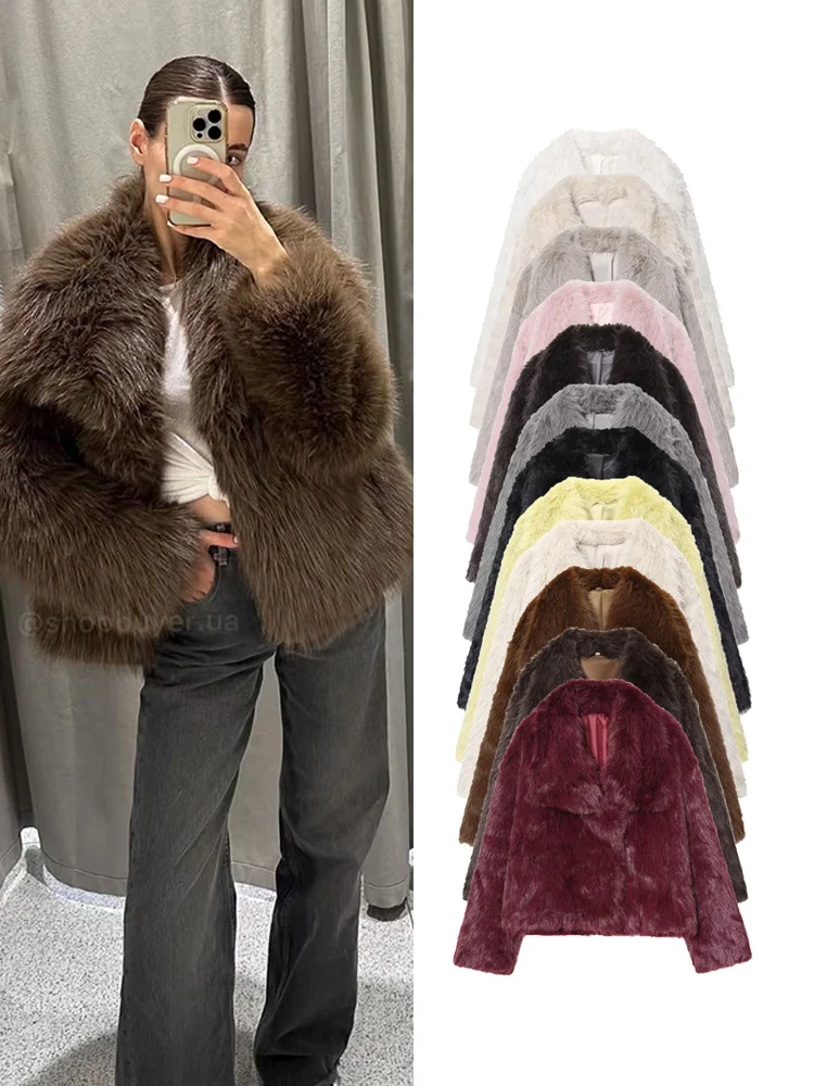 

TFMLN зимнее новое женское пальто из искусственного меха, элегантные теплые плюшевые пушистые куртки с лацканами и длинными рукавами, шикарная женская верхняя одежда на толстом меху