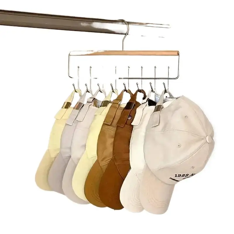 New 1pc Versatile Wooden Hat Organizer Rack With Hooks Caps Belts Ties Storage Space-Saving Home Retail Display Clothes Storage view 2