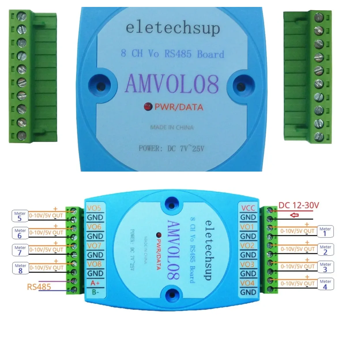 

8VO RS485 до 0-10 В/0-5 В Выходное напряжение Modbus Rtu редактор текста HMI Аналоговый с ПЛК DAC IO Плата расширения
