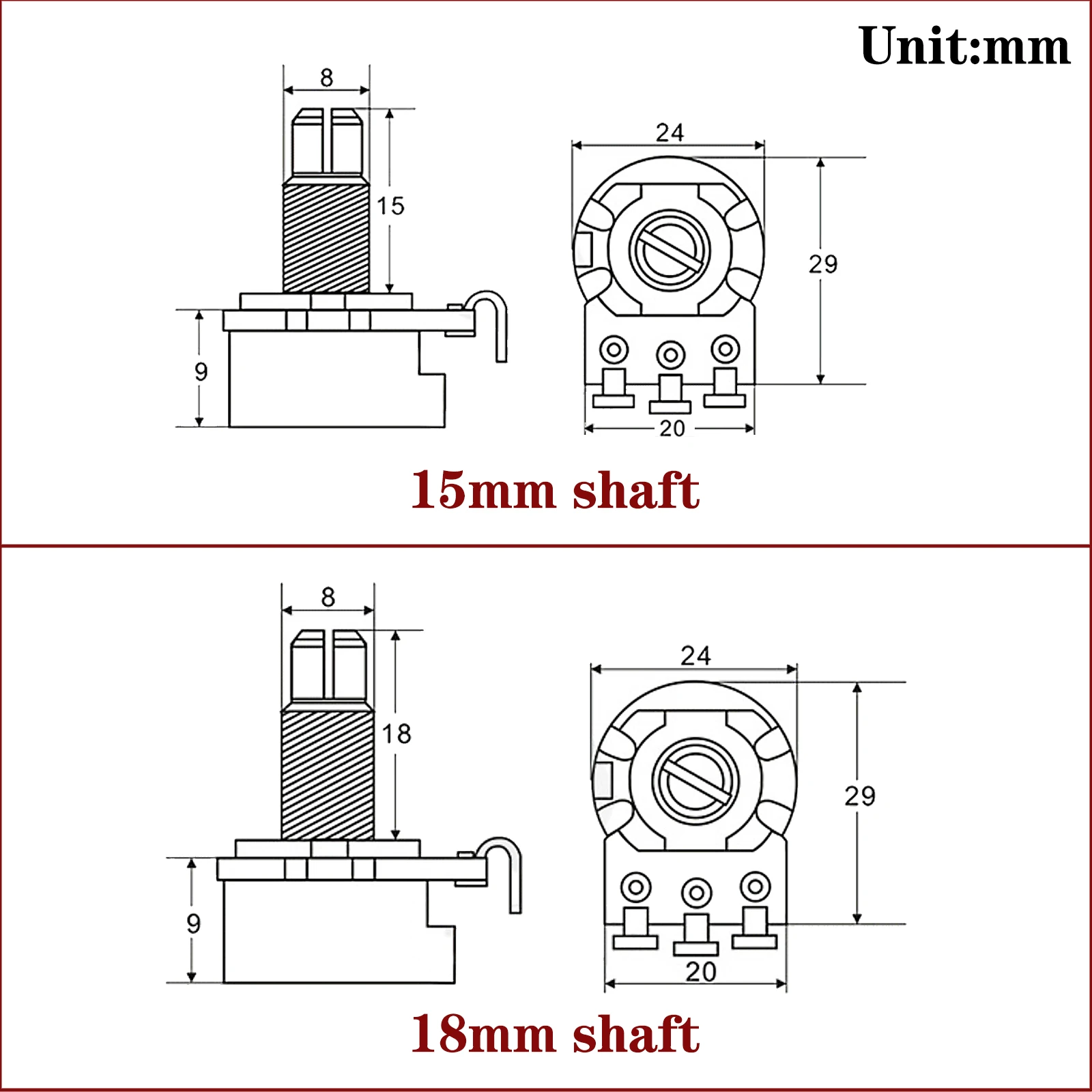 3 Sätze Gitarren potentiometer Bass teile Split Rändel topf elektrischer Effekt Amp Ton Volumen mit Metall knöpfen 15mm 18mm 250k 500k