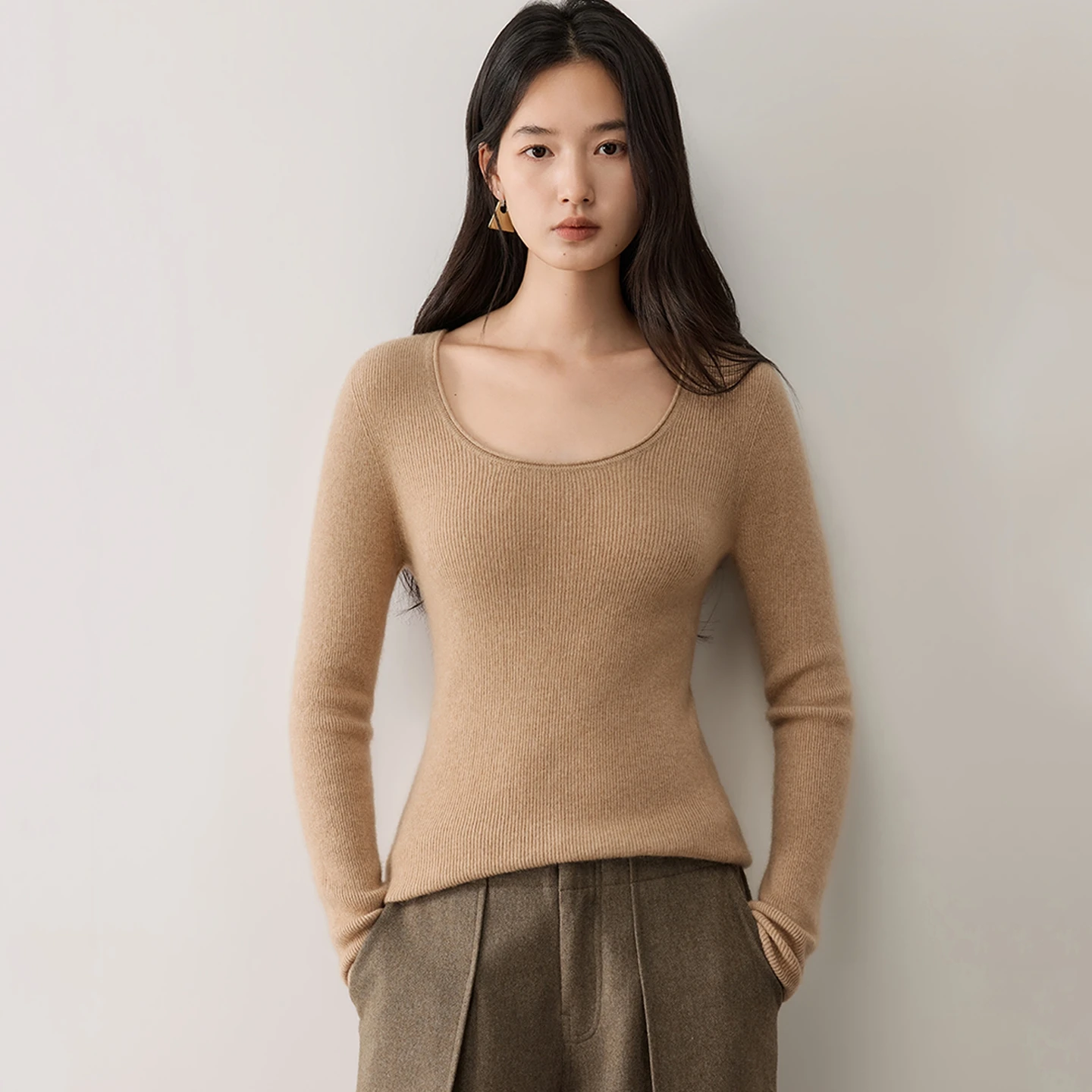 100% Cashmere Sweater For Women U-Neck Pullover Slim Long-Sleeve Autumn And Winter Sweater Knitted Shirt Top