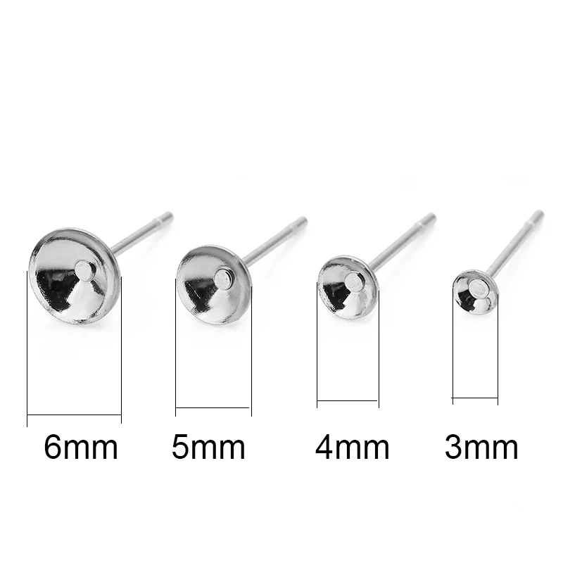 50pcs Hypoallergenic Stainless Steel Stud Earring Base Diameter 4mm 5mm 6mm 8mm Cabochon Settings For Jewelry Making Supplies