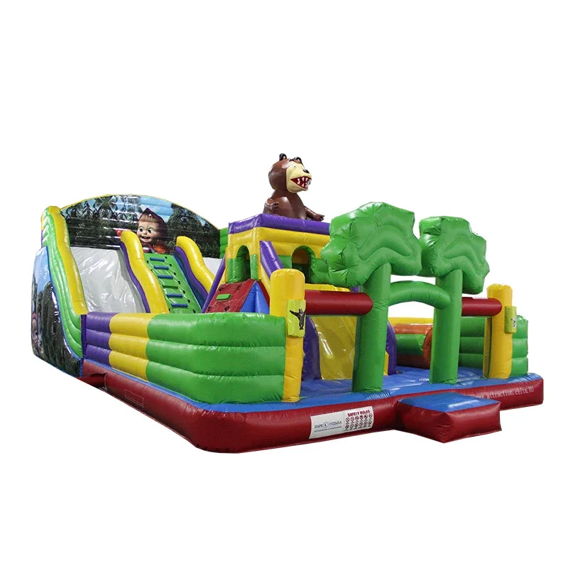 Bouncy castle with slides, climbs, and tunnels for comprehensive training
