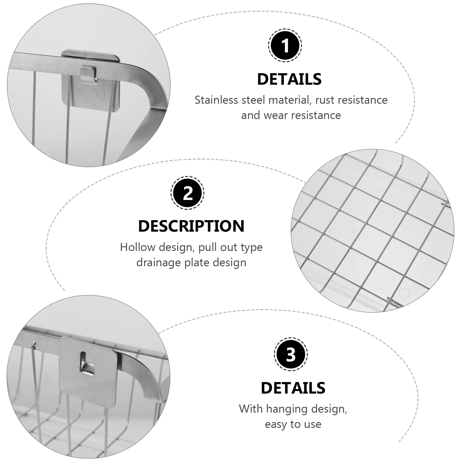 

No Drilling Kitchen Storage Rack Stainless Steel Hanging Organizer Shelf Space Saving Bathroom Storage Basket Drain Rack Rust