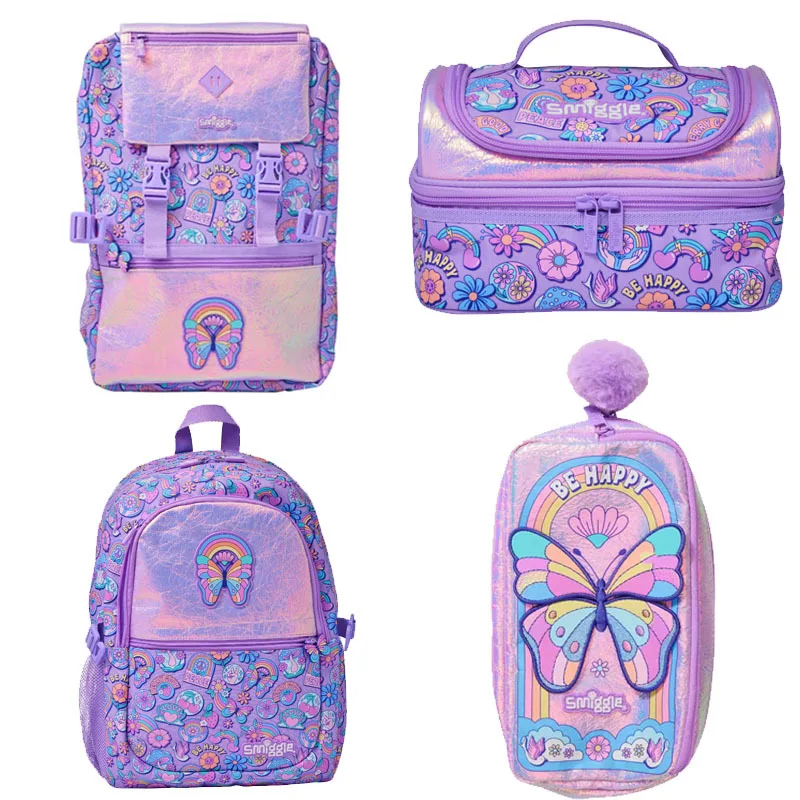 

Australia Smiggle Purple Butterfly Kids Backpack Cartoon Large Capacity Backpack Lunch Bag Pen Bag Wallet Children'S Gift
