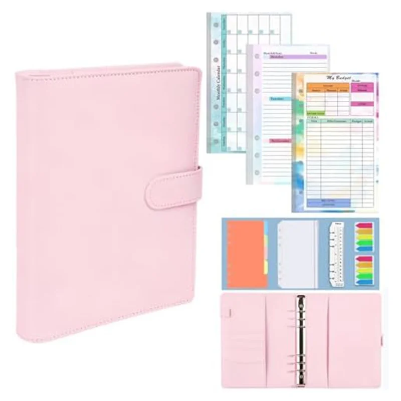 Planificador de objetivos Precision A6, bolsa de almacenamiento de cuero PU, cuaderno sin fecha, semanal y mensual, planificador diario de gráficos de actividades de 6 anillos