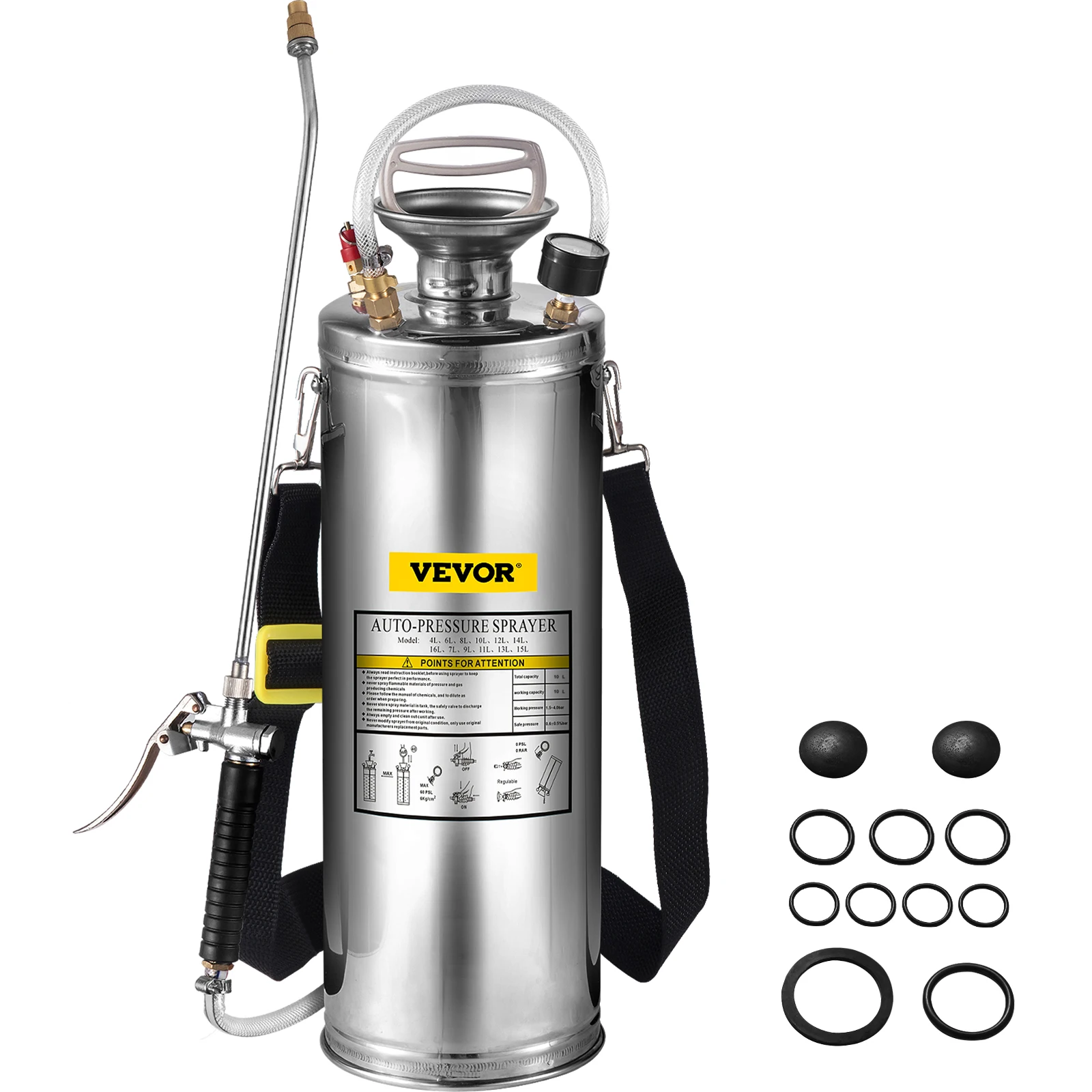 SucceBuy-pulverizador manual de 4-12L, bomba atomizadora de pulverización de riego de acero inoxidable, pulverizador de limpieza de jardín y suelo para el hogar