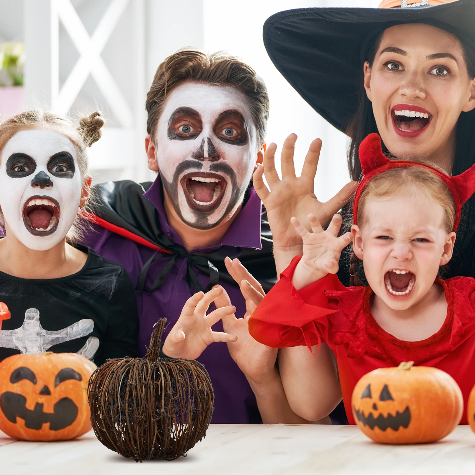 

1pc Simulation Woven Pumpkin Ornaments Halloween Party Decoration Iron Rattan Pumpkin Desktop Decoration Pumpkin Modeling