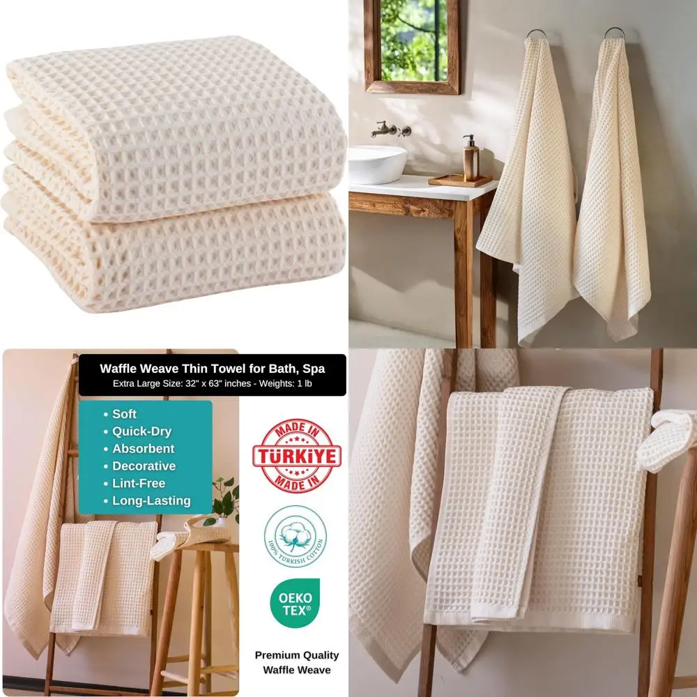 

Набор турецких банных полотенец из органического хлопка — вафельный дизайн премиум-класса, впитывающий, быстросохнущий, легкий, 32x63 дюйма