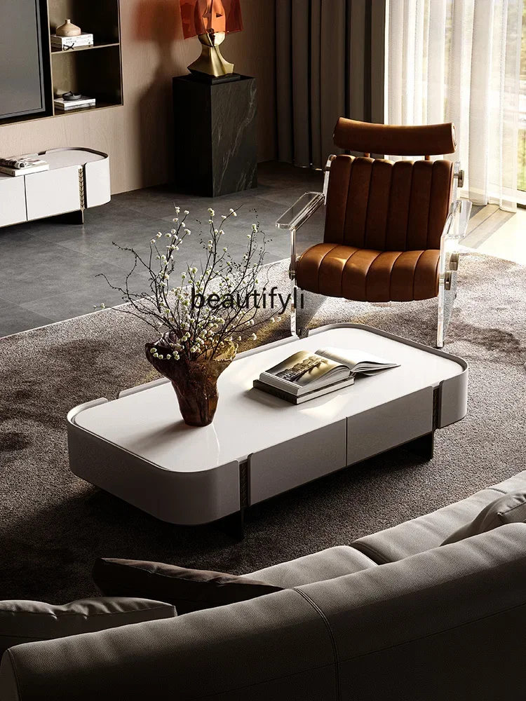 طاولة قهوة القمح الذهبي فيلا قصر غرفة المعيشة مصمم إبداعي طاولة قهوة فاخرة خفيفة إيطالية أصلية Y16 #5