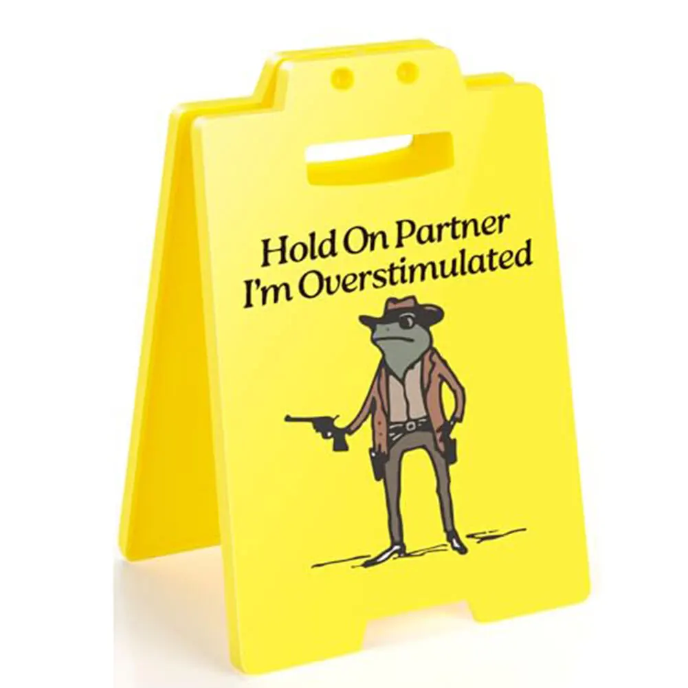 

Workplace Celebration Yellow Humorous Desk Sign Whimsical Frog Cowboy Sign Funny Office Sign Unique Illustration