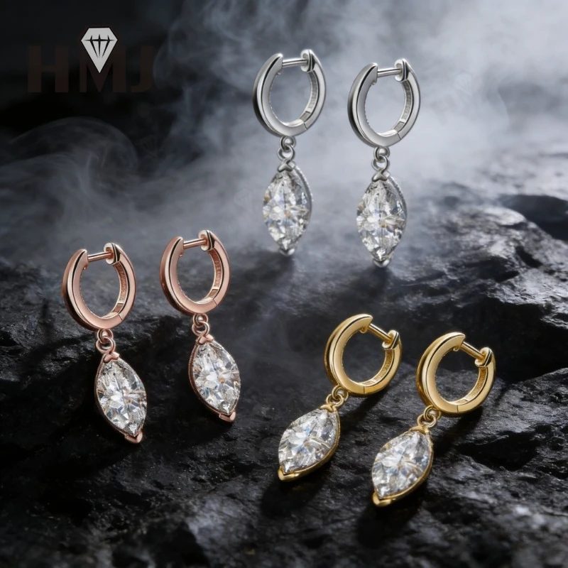 

Moissanite Earrings 2-4ct D Color Marquise Cut 925 Sterling Silver White/Yellow/Rose Gold for Ladies Gift Wedding Party Birthday