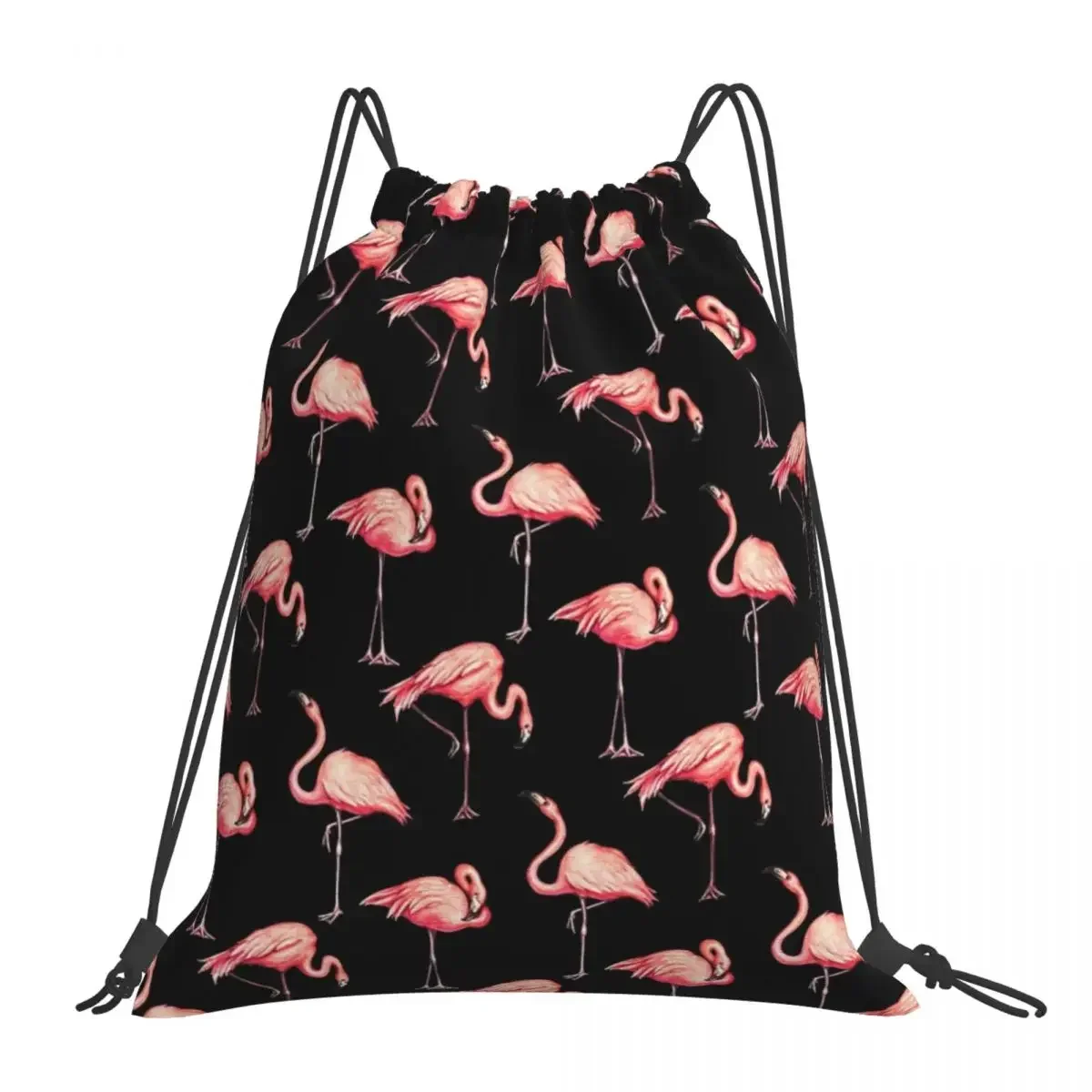 

Flamingo Pattern - Black Backpacks Casual Drawstring Bags Drawstring Bundle Pocket Sundries Bag BookBag For Man Woman Students