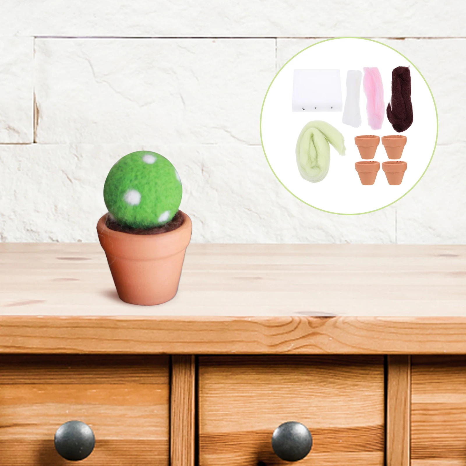 

Wool Felt Potted Plant Set DIY Succulent Pot Felting Supplies Needle Starter Kits Beginners Craft Gifts Kids Desktop Adornment