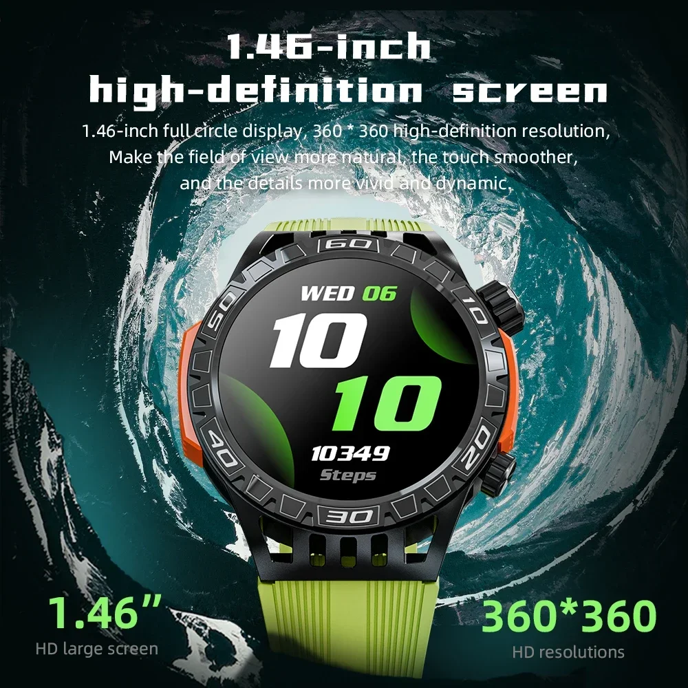 LOKMAT 5 ATM Waterproof Smart Watch Bluetooth Calls Flashlight SOS Smartwatch 1.46'' Screen Compass Sport Health Fitness Tracker