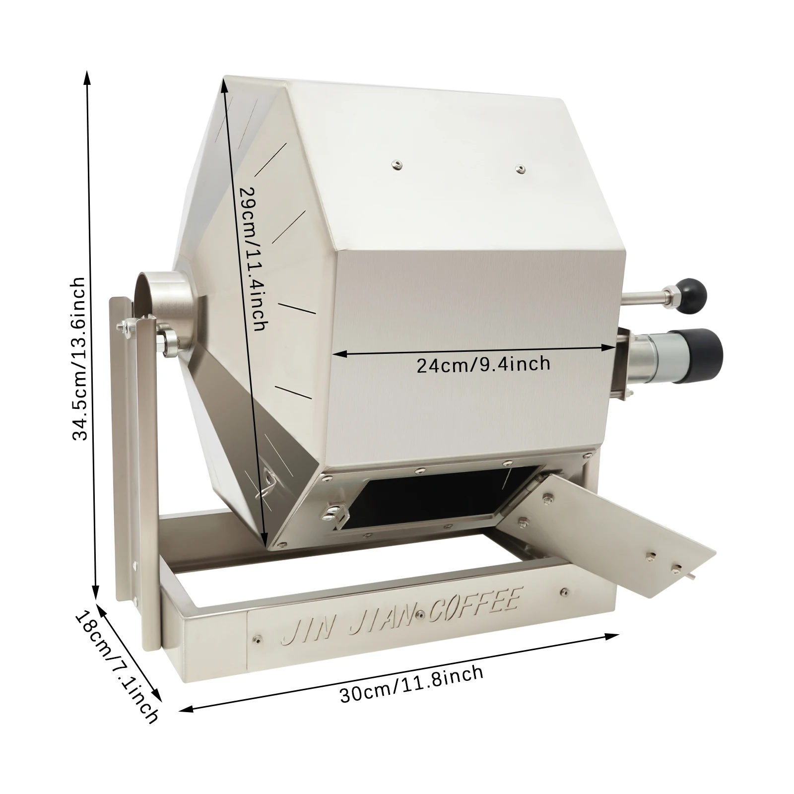 محمصة حبوب البن الكهربائية 3.83 جالون مع وحدة تحكم في السرعة، ماكينة تحميص القهوة بالغاز المباشر، محمصة الفول السوداني من الفولاذ المقاوم للصدأ