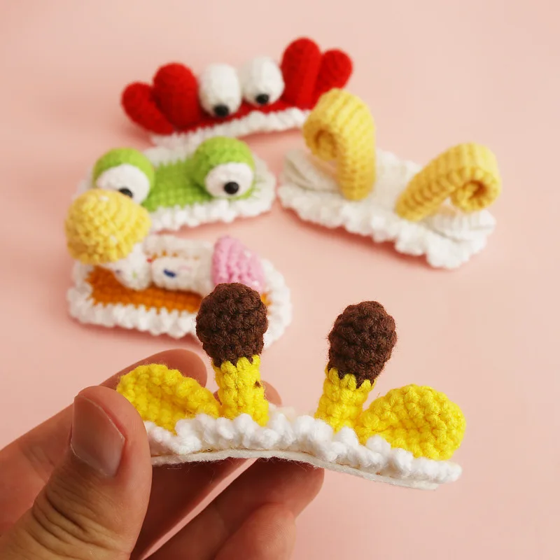 Handwoven Cartoon Animal Hair Clips for Girls Colorful Cotton Giraffe Ear Frog Hairpins Children Funny Headwear