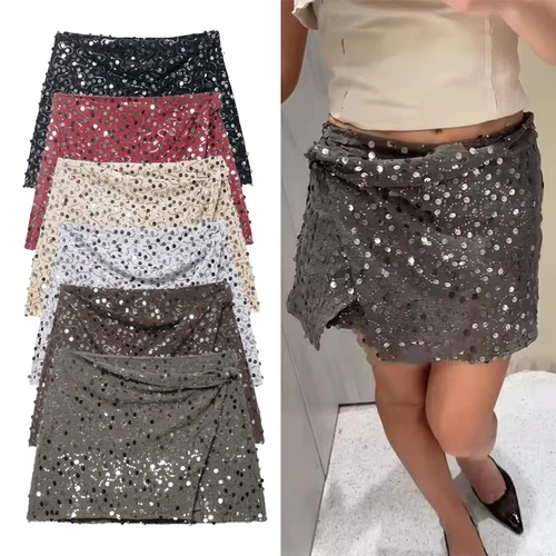 Minifalda elegante con lentejuelas para mujer, faldas cortas ajustadas y sexis para fiesta a la moda para mujer, falda brillante para Club callejero de verano 2026