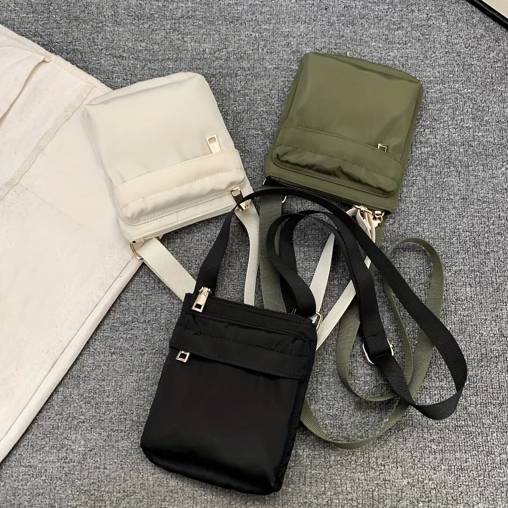 Mini nylon crossbody bag, simple mobile phone bag, multi-functional multi-zip shoulder bag