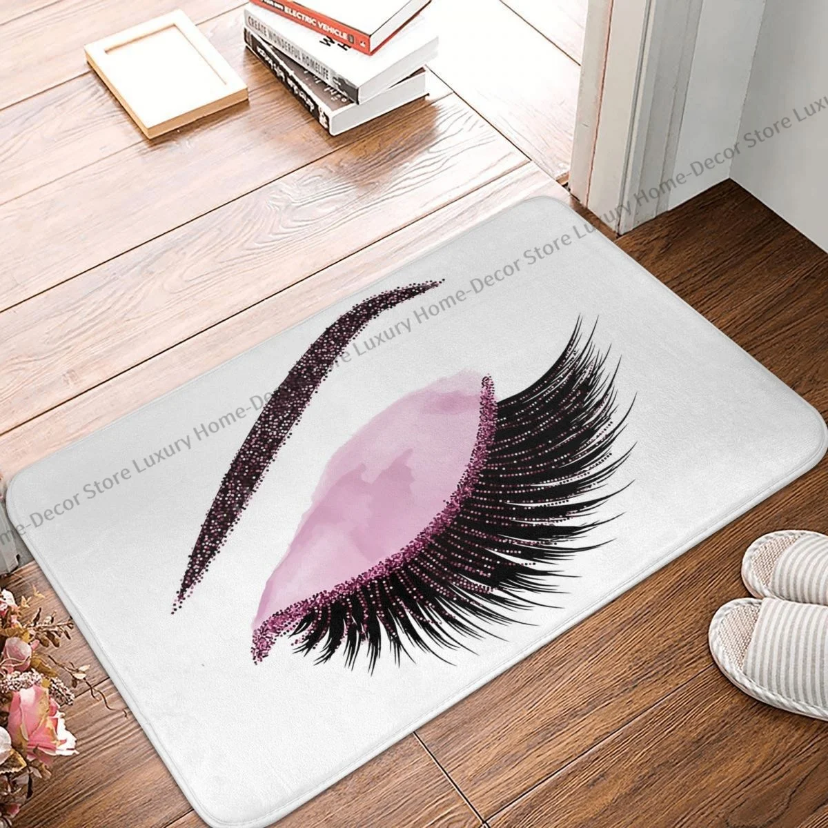 Eyelashes Eye Makeup Non-slip Doormat Glittery Burgundy Lashes Bath Kitchen Mat Welcome Carpet Indoor Modern Decor