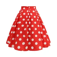 Vintage Women's Summer Skirts High Waist Polka Dot Print Red White Black Elegant 50s Midi Tunic Knee Length - Image 2