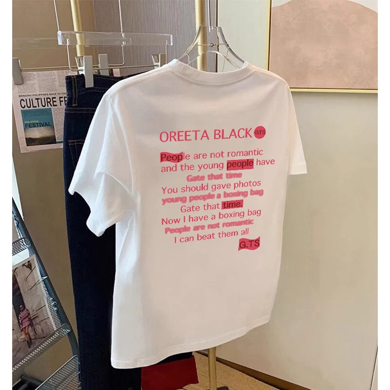 

High Street letter printing summer new pure cotton loose round neck wear men's T-shirt simple trend