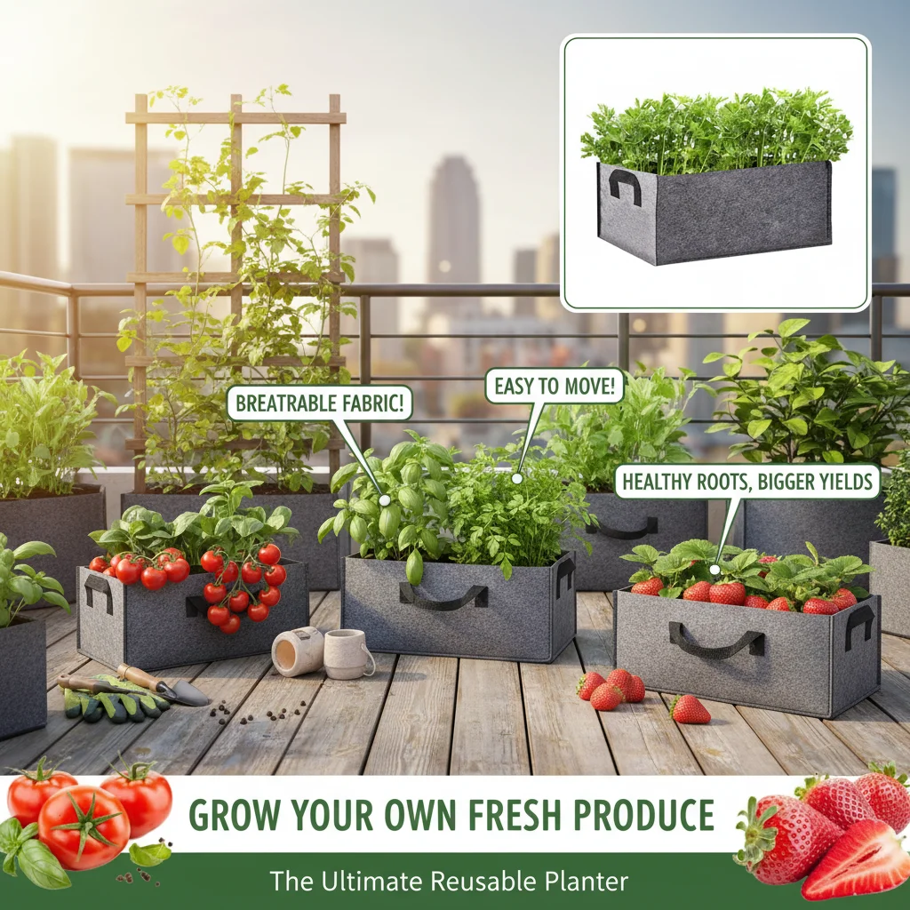 Rectangular Thick Felt Planting Bag Breathable Non-Woven Vegetable Seedling Box Flower Courtyard Pot for Garden & Home